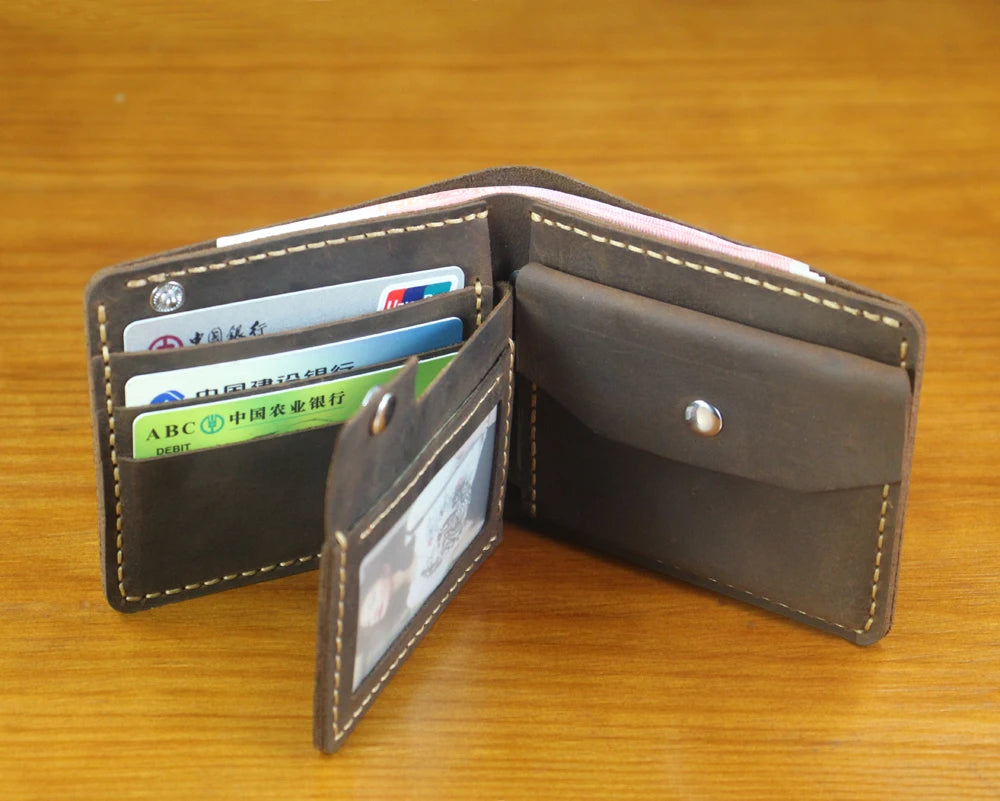 Luxury Handmade 100% Genuine Leather Men Wallet Purse Short Money Clip with Coin Pocket Male Money Bag Multi-Card Wallet Vintage