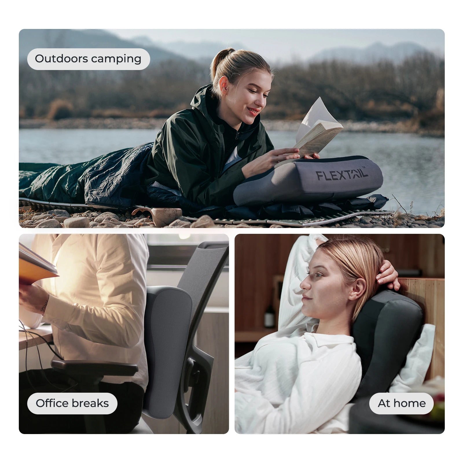 FLEXTAIL ZERO PILLOW&ZERO PILLOW SE - Camping Pillow, Inflatable Pillow with Elastic Strap, Ergonomic Design,Two Height Options