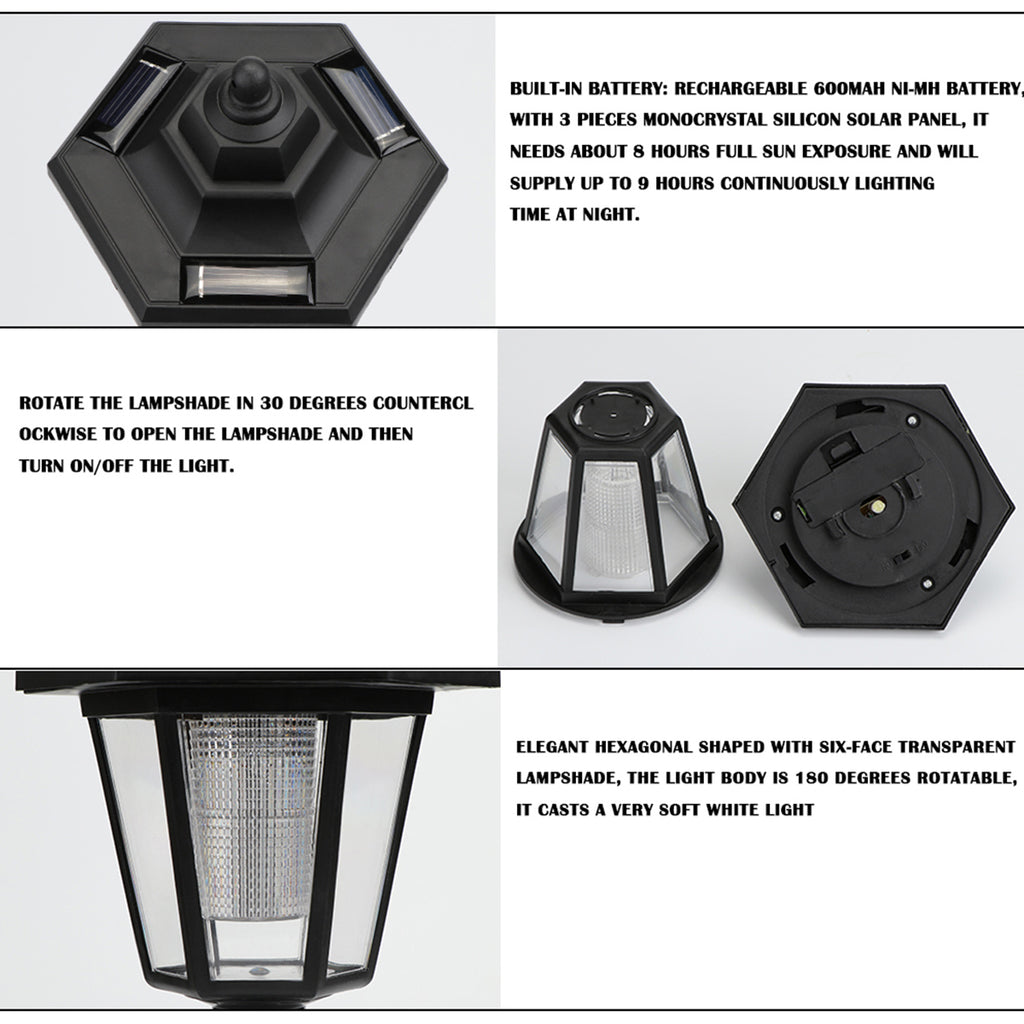 2Pcs Solar Wall Light Outdoor LED Light Hexagonal Solar Lantern Light Waterproof Auto On/Off Retro LED Wall Lamp Garden Decor