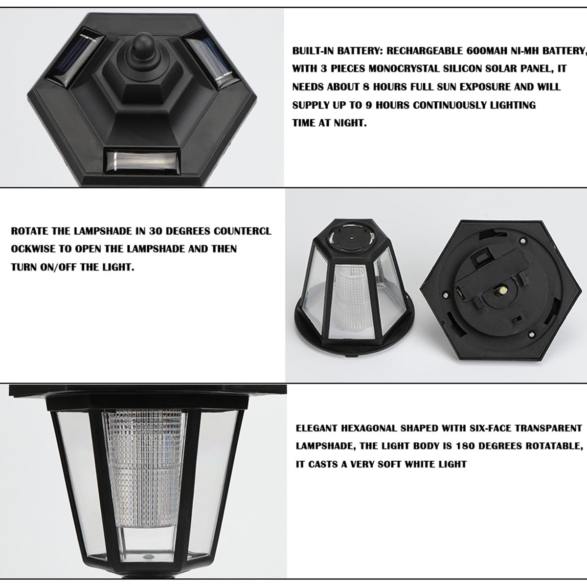 2Pcs Solar Wall Light Outdoor LED Light Hexagonal Solar Lantern Light Waterproof Auto On/Off Retro LED Wall Lamp Garden Decor