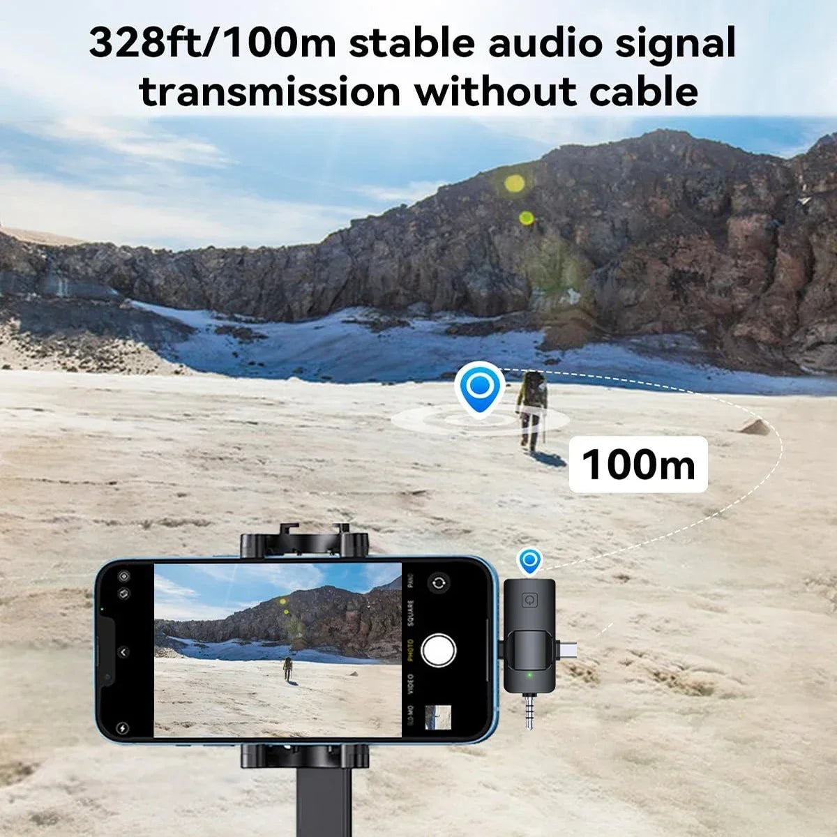 3in1 Microphone for iPhone/Android, Wireless, 328ft Transmission, Mini Microphone for Record Interview