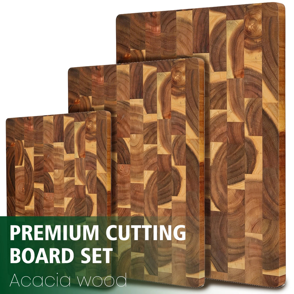 Acacia Wood End Grain Cutting Board, Reversible Kitchen Chopping Board, Multi-Purpose Serving & Prep Tray, Perfect for Kitchen and Dining Table, 1PK