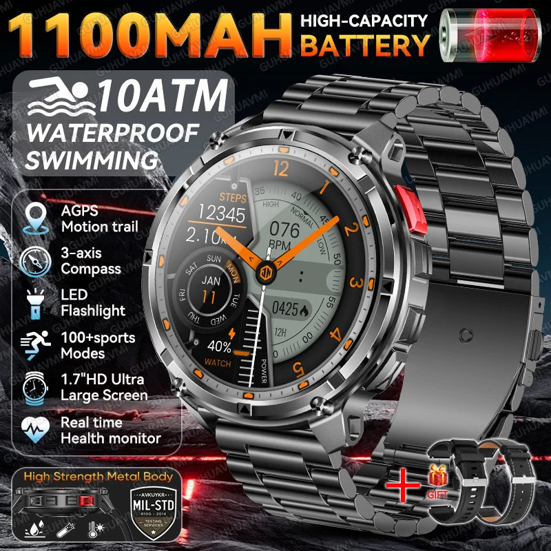 2026 New T-Rex 3 Pro Smart Watch 1100mAh Long Battery Dual-Band GPS 10ATM Waterproof Military Grade Sports Outdoor Smartwatches