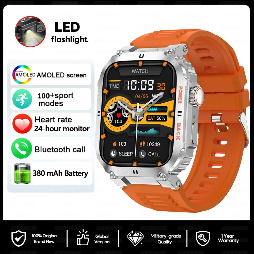 2025 New Outdoor Military Rugged Smart Watch Men's 1.91 Inch AMOLED HD Full Screen Touch LED Light Bluetooth Call Smartwatches