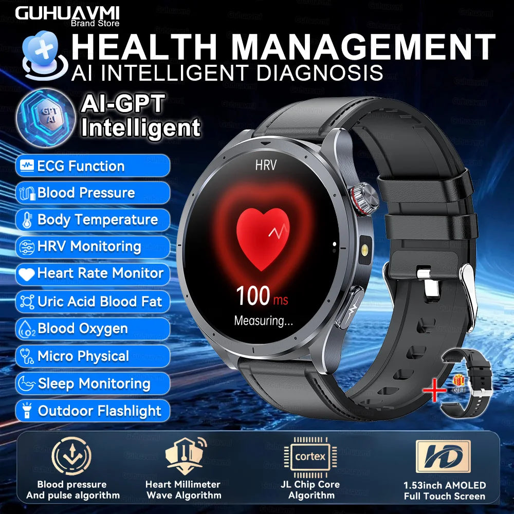 2026 New Body Fat Analysis Health Smart Watch ECG+PPG Uric Acid Blood Pressure Blood Oxygen Clock Call Smart Watch For Men Women