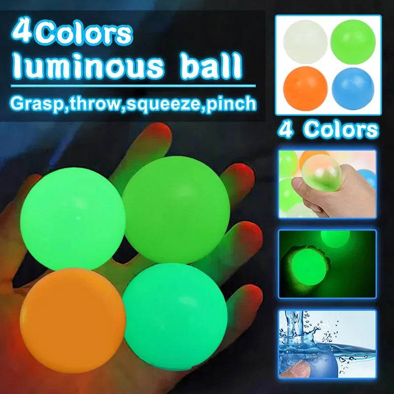 Luminous Wall Target Ball Sucker Sticky Decompression Toy Squeeze Ball Colorful TPR Stress Relief Balls Random Color