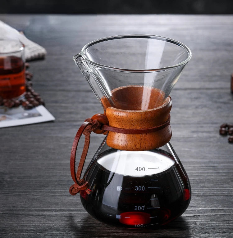Hand Glass Coffee Kettle with Stainless Steel Filter Drip Brewing Hot Brewer Coffee Pot Dripper Barista Pour Over Coffee Maker