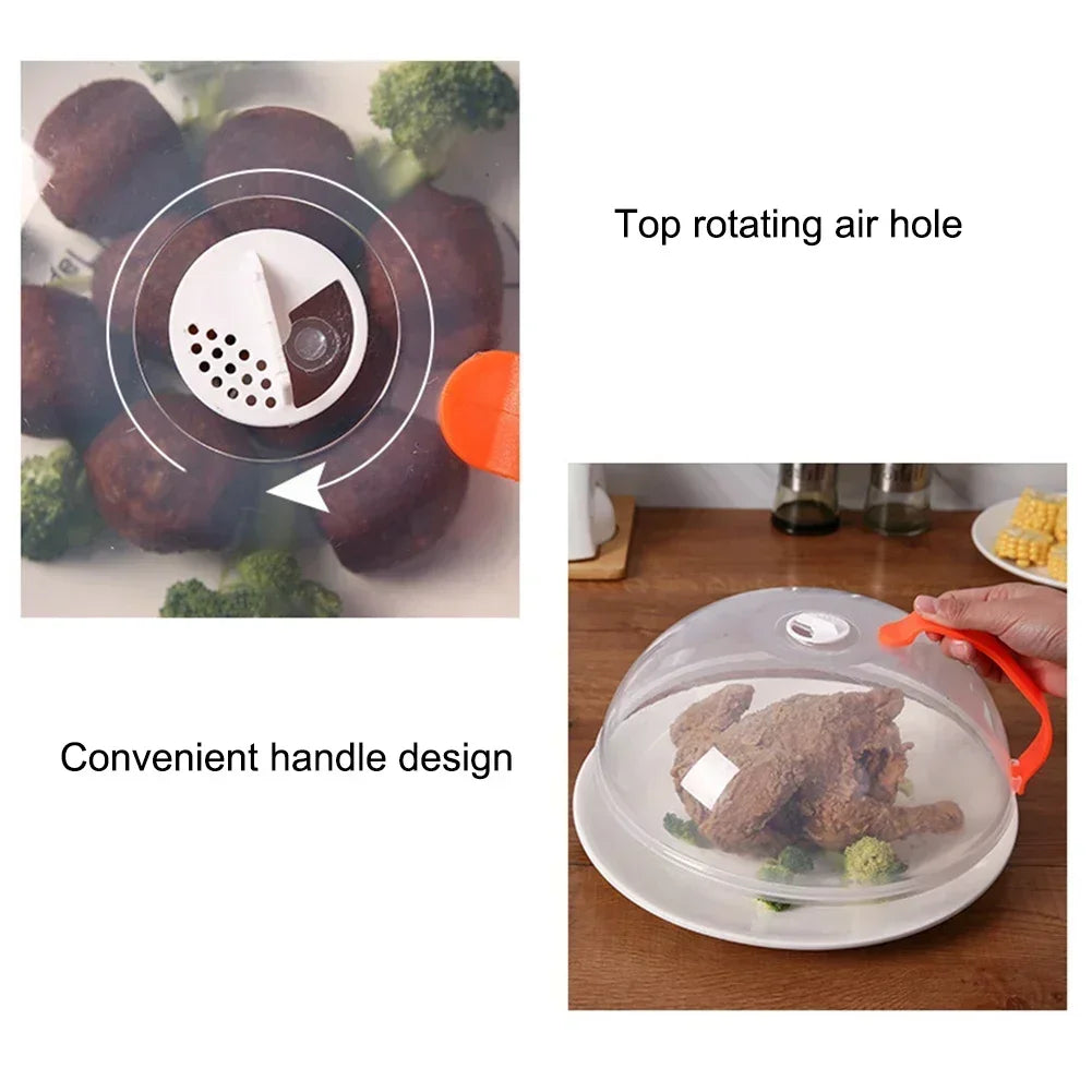 Microwave Food Splash Guard High Temperature Resistant Food Heating Cover with Steam Vent and Handle Transparent Plate Cover