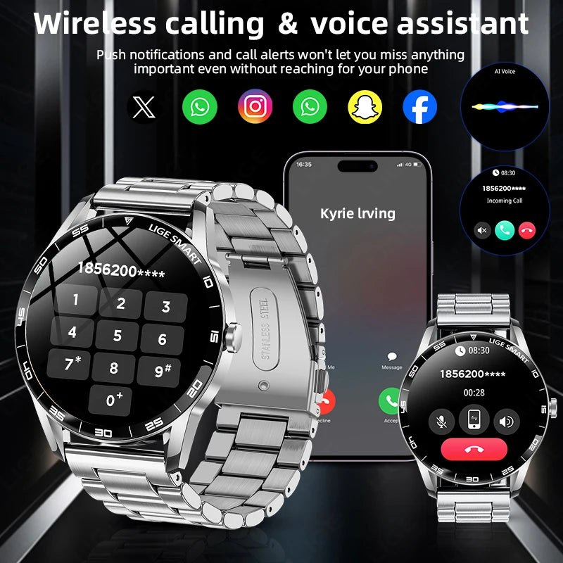LIGE Smart Watch Men 2026 Full Touch Screen New Heart Rate Monitor IP68 Waterproof Sport Fitness Watch Bluetooth Call Smartwatch
