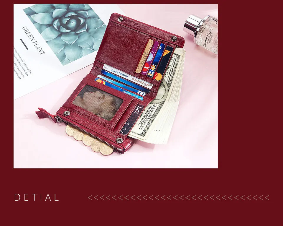 HUMERPAUL Short Wallet for Men Genuine Leather RFID Wallets with Card Holder Bifold Zip Coin Pocket Billetera Hombre Small