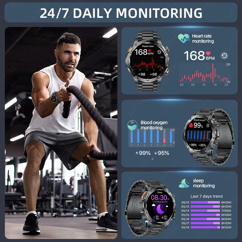 LIGE New GPS Outdoor Sports Smart Watch Men AMOLED Screen LED Flashlight Heart rate Waterproof Bluetooth Call 1000mAh Smartwatch