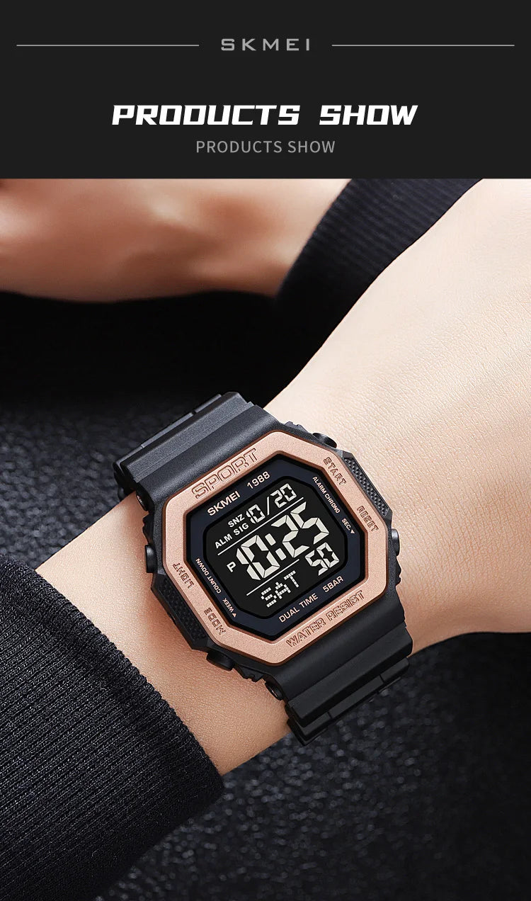 SKMEI 1988 Chrono Men Watch Luxury Brand Sport Watch Electronic Digital Male Wrist Clock Man 50M Waterproof Men's Watches 1988