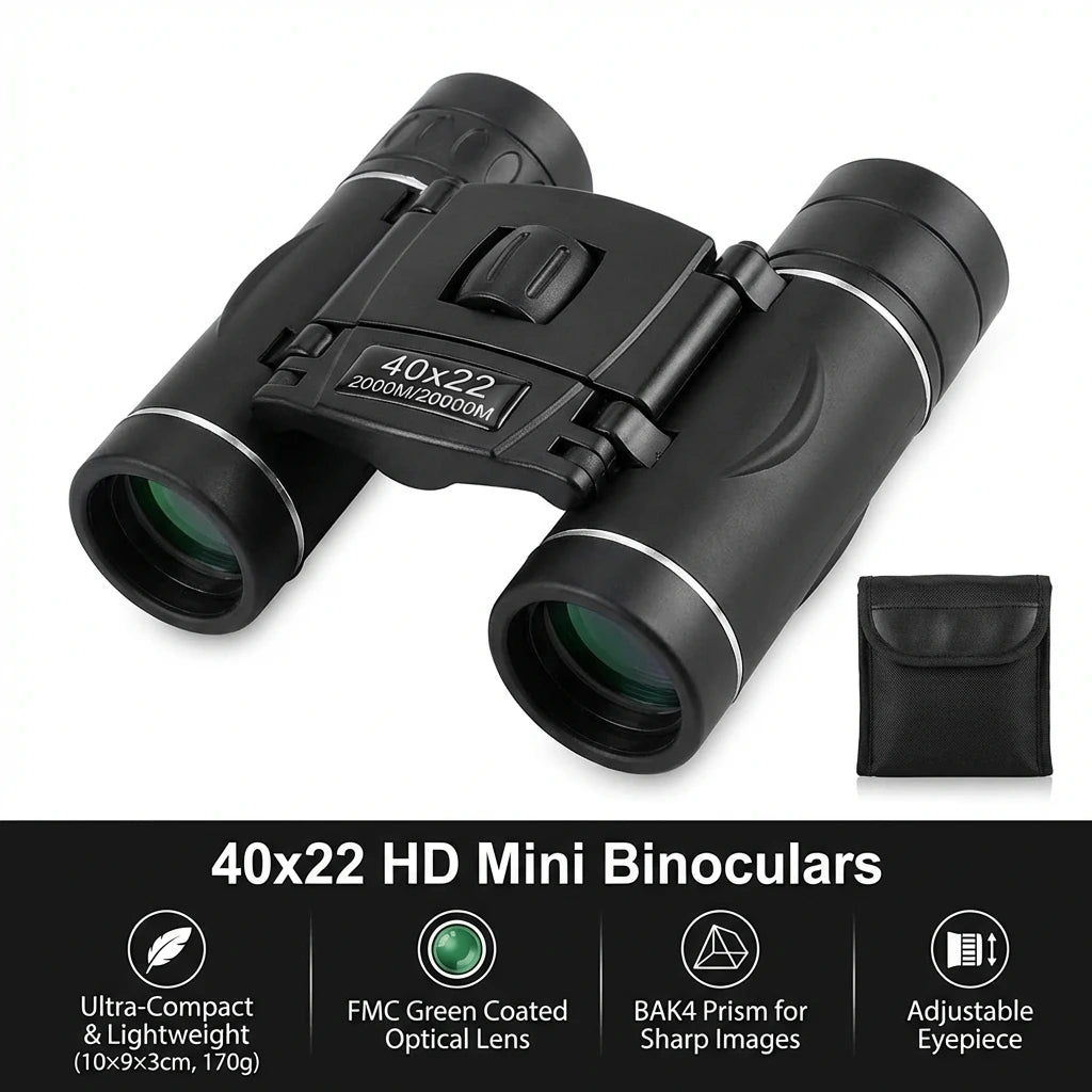 40x22 HD Binoculars BAK4 FMC Folding Mini Telescopic Sight Long Range 2000M for Hunting Sports Camping Travel