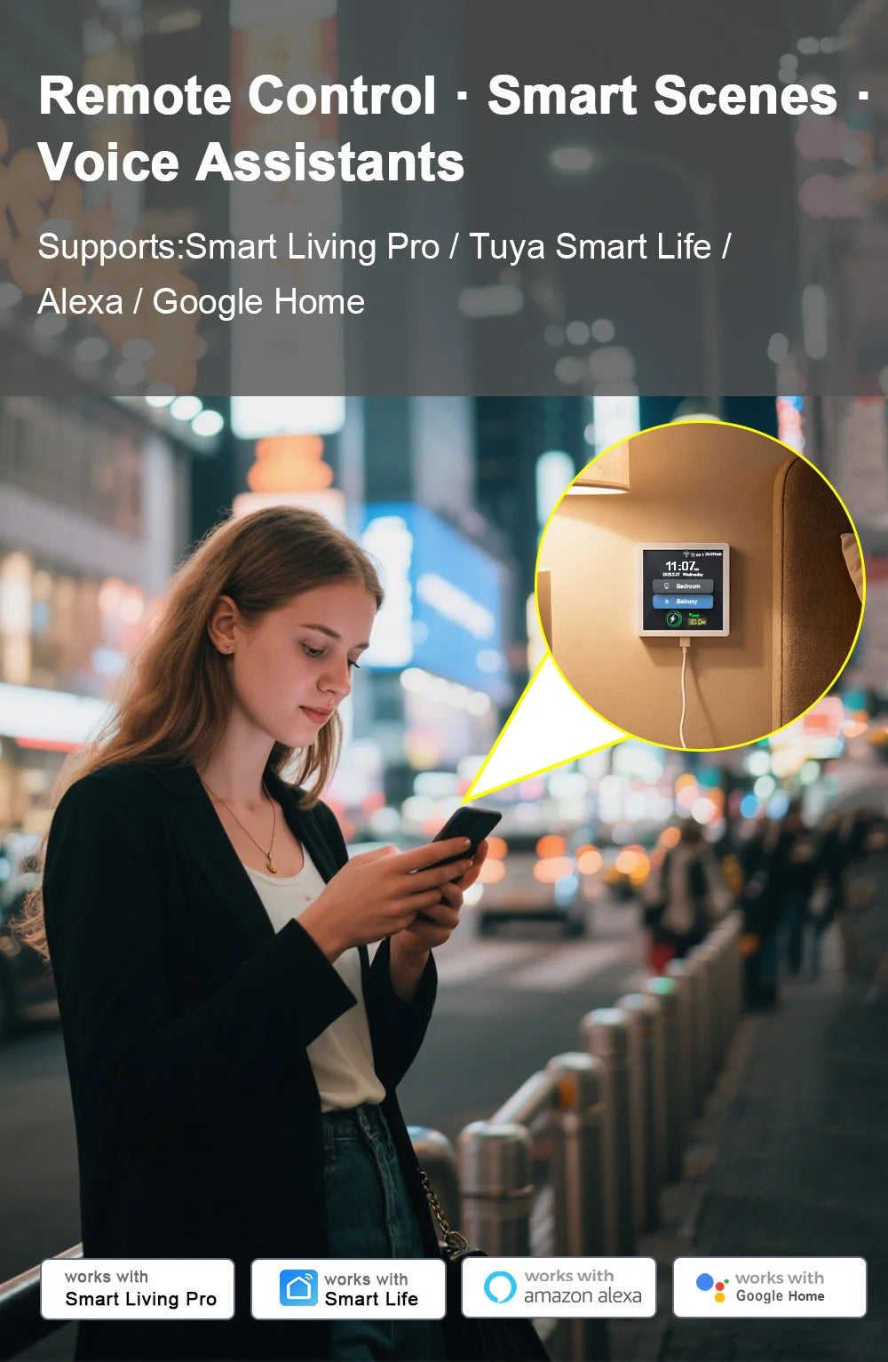 Tuya Smart Home 4-Inch Touch Screen Dual Control Switch 30w Fast Charging Intelligent Control Rechargeable Intelligent Switch