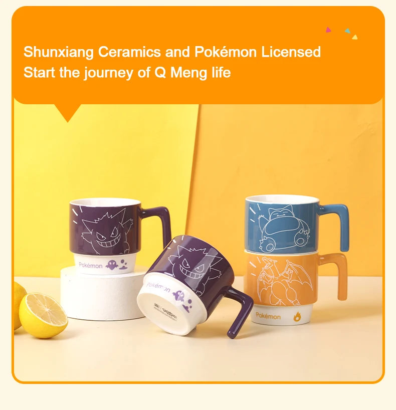 SHUNXIANG Pokémon Licensed Cartoon Ceramic Mugs Stackable Coffee Milk Tea Cups Cute Pattern Children Milk Cup Gift