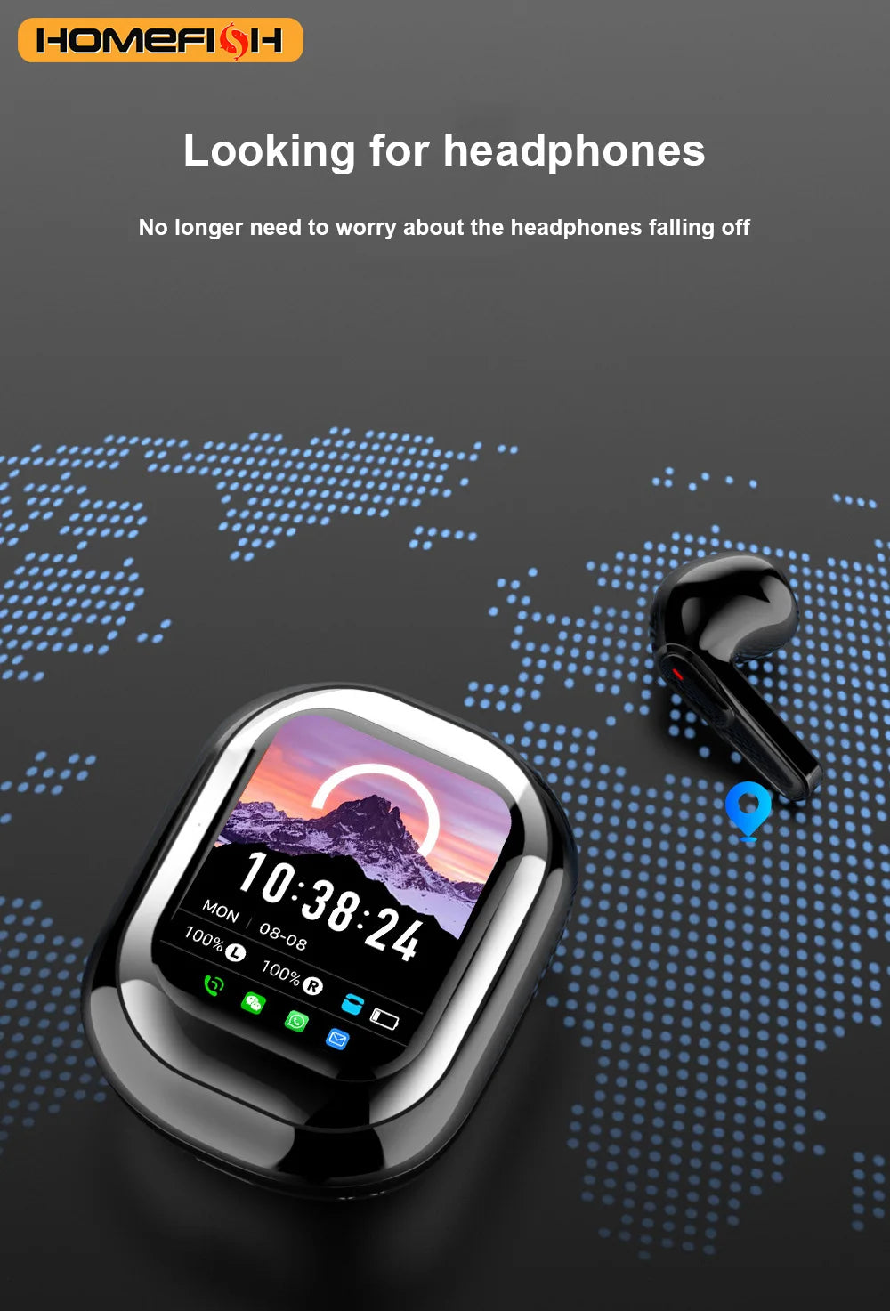 SE-ONE smart headphones with LED full-color sliding touch screen support wireless TWS headphones for receiving APP information.