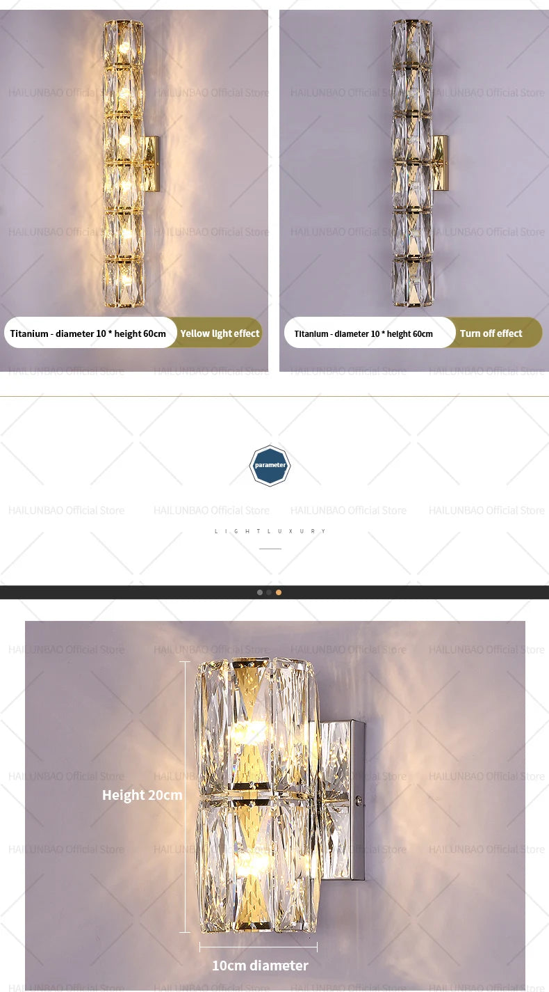 Light Luxury Crystal Wall Lamp Creative Villa Living Room TV Background Wall Lamp Network Red Modeling wall Bedroom Bedside Lamp