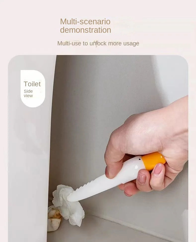 2-in-1 Cute Duck Shaped Double-head Design Cleaning Clip Dust Stain Removal Shovel - Bathroom Cleaner Tool With Drainage Hole