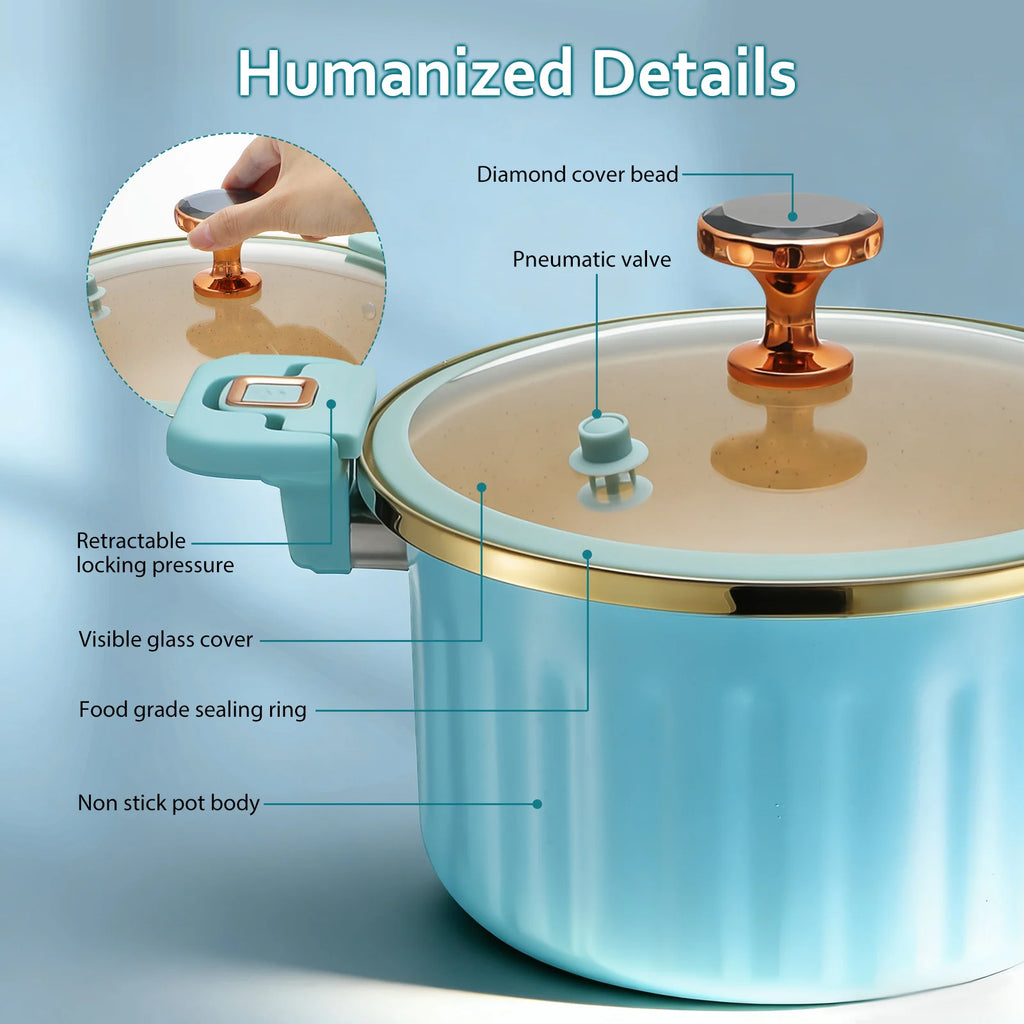 7L Enamel Casserole Pot with Glass Lid, Micro Pressure Cooking Pot with Locking Handles, Nonstick Stockpot for Soup, Stew, Pasta, Gas & Induction Hob
