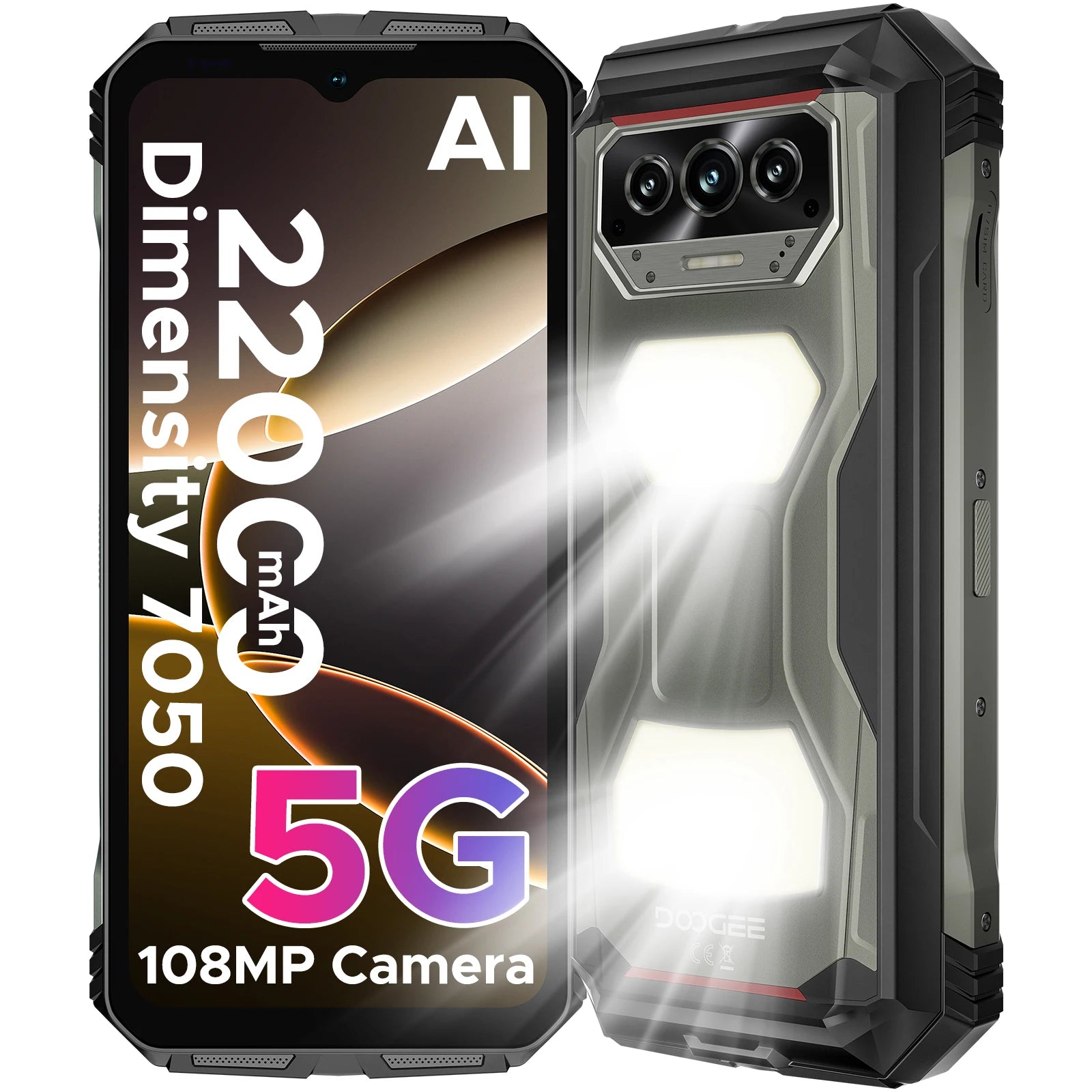 DOOGEE V Max S 5G Rugged Phone 6.58" Dual Camping Lights 24GB(8+16) 256GB 22000mAh Large Battery 108MP AI Main Camera Smartphone