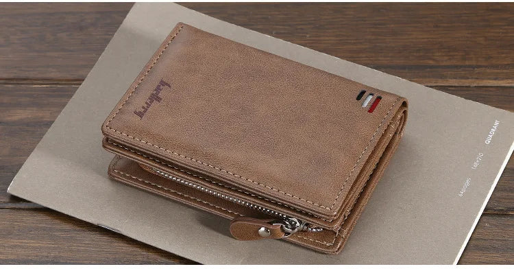 Baellerry Men PU Leather short Wallet With Zipper Coin Pocket Vintage Big Capacity Male Short Money Purse Card Holder