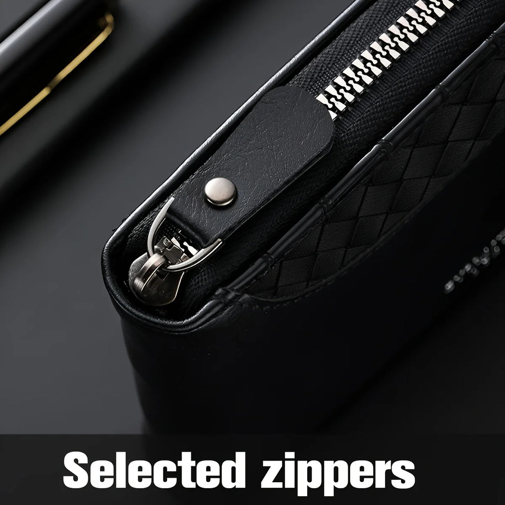 Personalized Luxury Faux Leather Wallet for Men Embossed Top, Smooth Black Faux Leather Body, Zip Closure, Multiple Card Slots