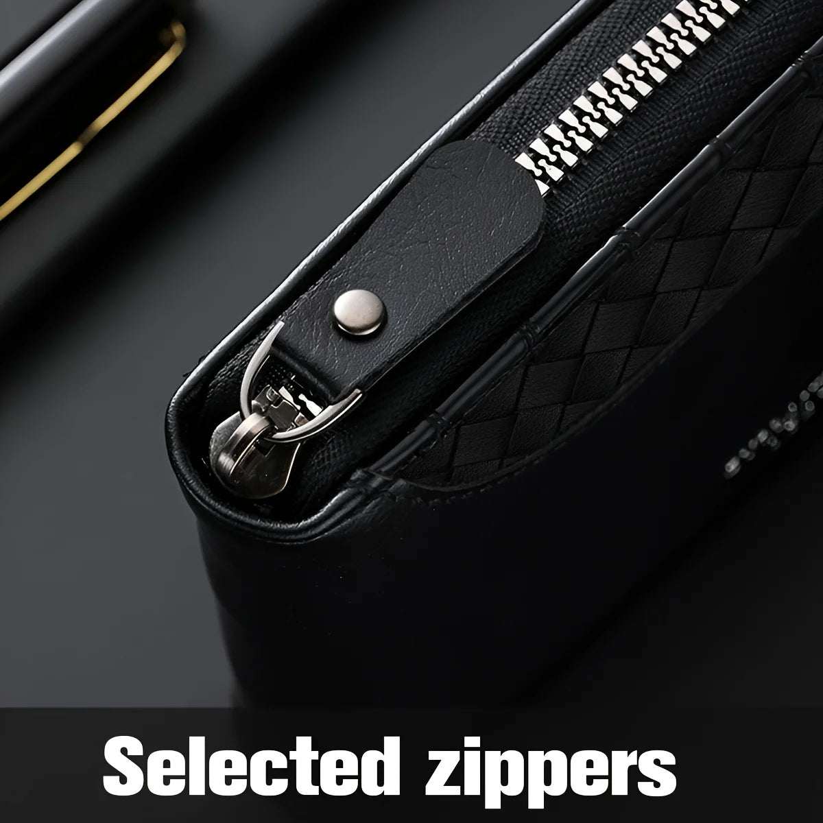Personalized Luxury Faux Leather Wallet for Men Embossed Top, Smooth Black Faux Leather Body, Zip Closure, Multiple Card Slots