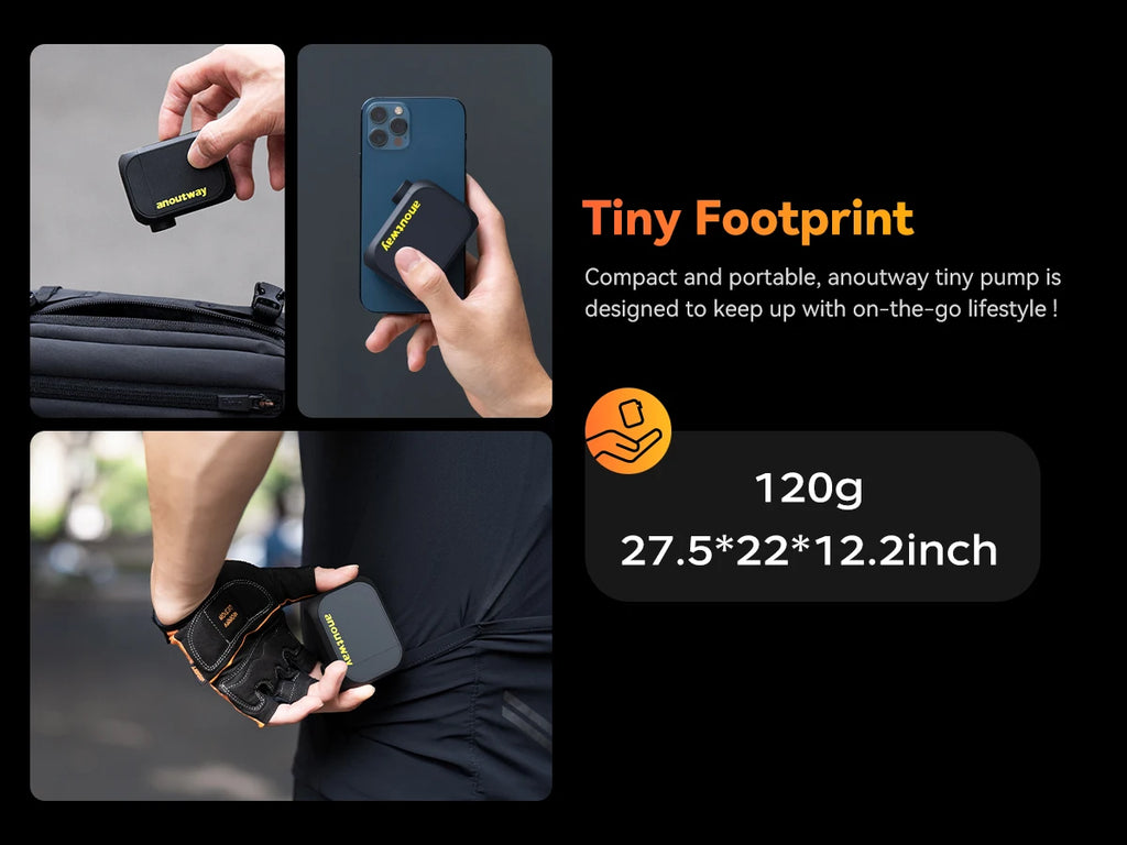 anoutway AT1 Pro Mini Electric pump for Bike Cordless Tire Inflator with Screen 25 Mins Fast Charging 120PSI Max 450mAh Battery