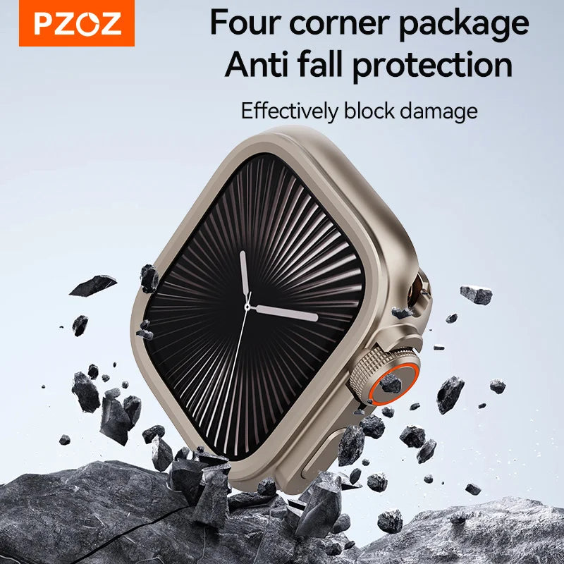 PZOZ For iWatch Ultra 2 3 Metal Shell PC Back Cover For Apple Watch Case Series 11 10 9 8 7 se 6 45mm 44mm Change to Ultra 49mm