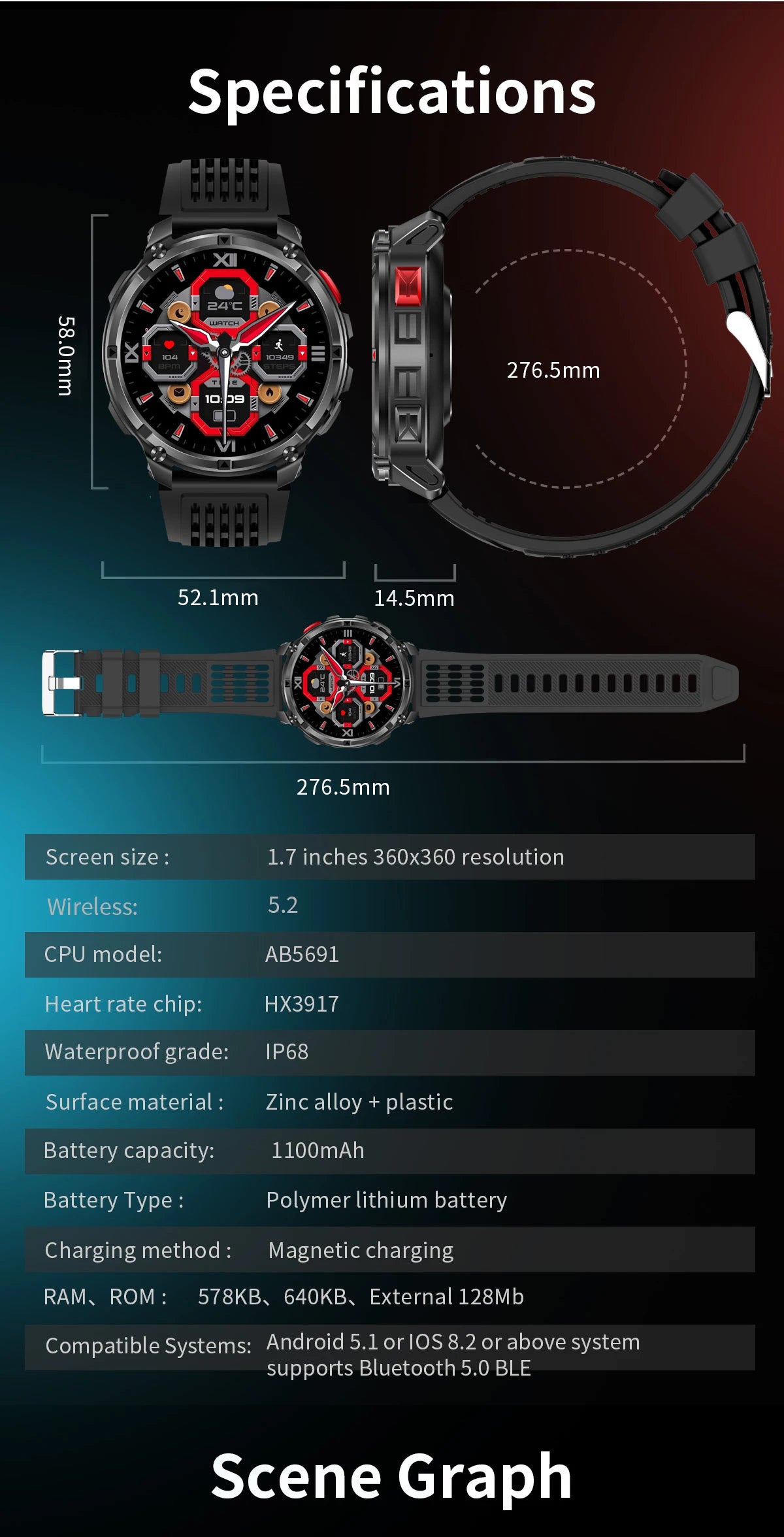 LIGE Outdoor Sports Smart Watch Men HD Screen 1100mAh Large Battery Long Standby Time Bluetooth Call IP68 Waterproof Smartwatch