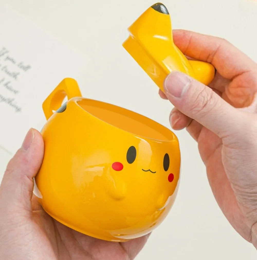 SHUNXIANG 300ml Pokémon Spherical Mug Ceramic Pikachu Cup with Lid Creative and Cute Pattern Cup Gift Desktop Decorative Cup