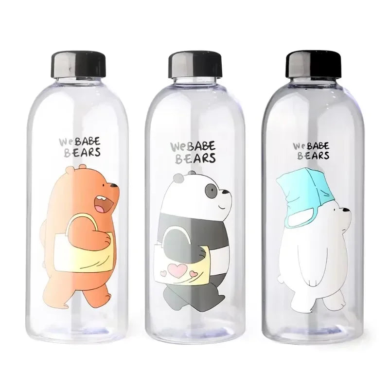 1000ml Water Bottles Cute Panda Bear Cup with Straw Transparent Cartoon Water Bottle Drinkware Frosted Leak-proof Protein Shaker