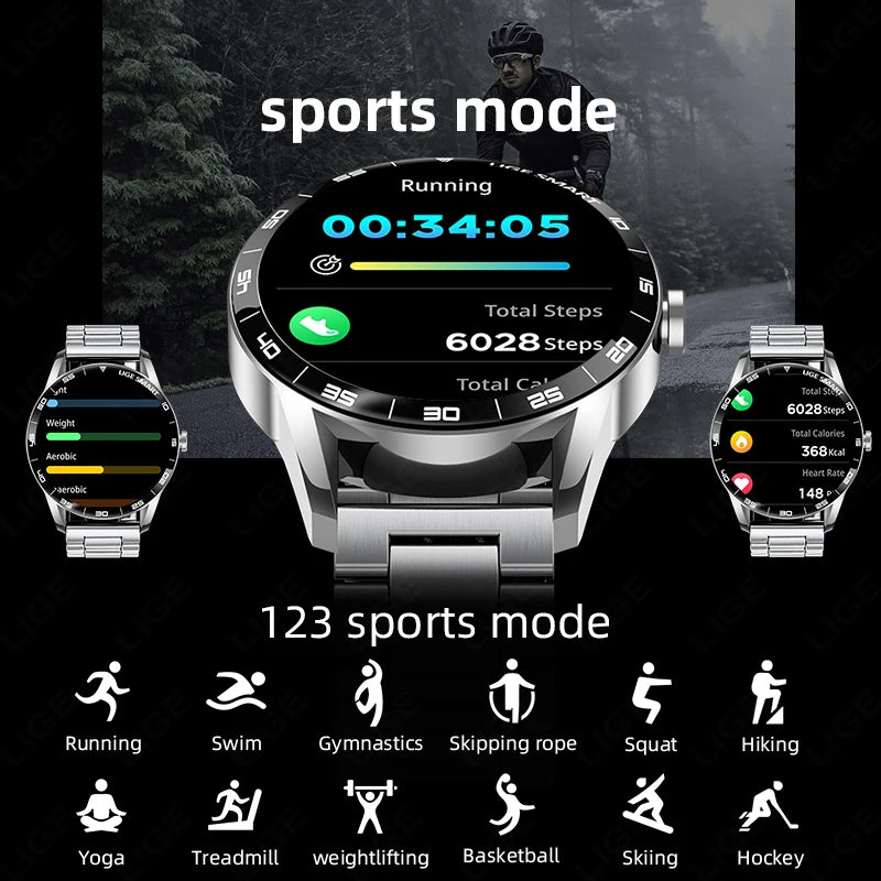 LIGE Smart Watch Men 2026 Full Touch Screen New Heart Rate Monitor IP68 Waterproof Sport Fitness Watch Bluetooth Call Smartwatch