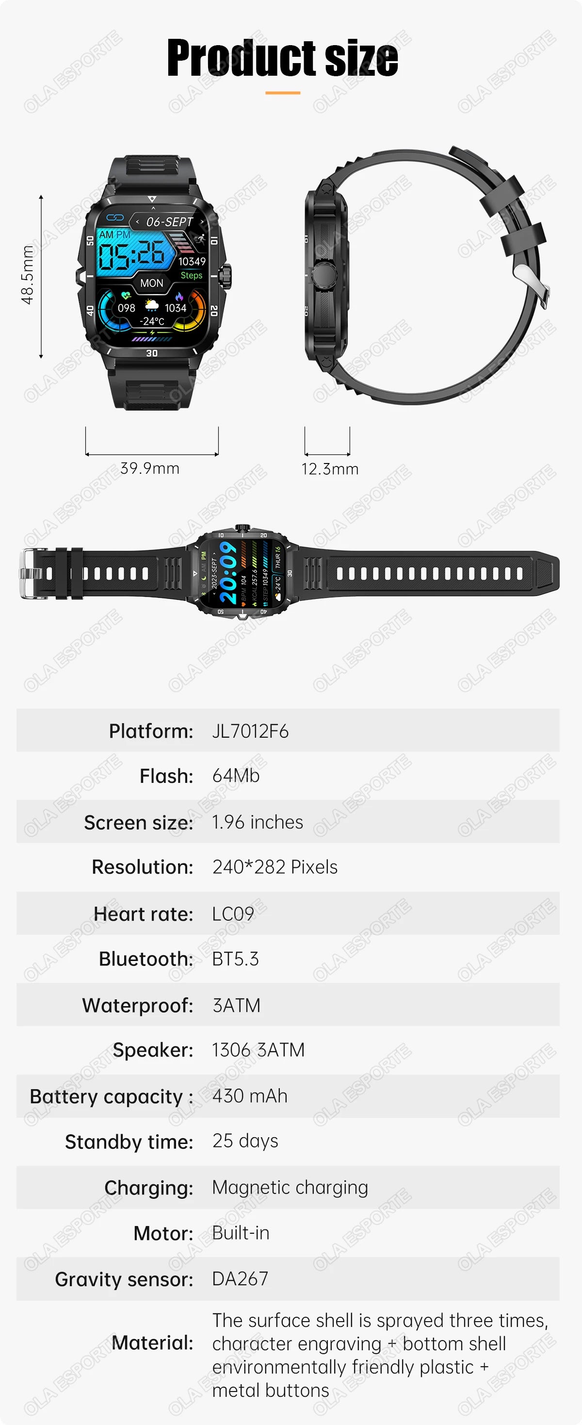 2025 Sport Smart Watch For Men 1.96'' Screen Blood Oxygen Bluetooth Call Watch 100+Sport Waterproof Smartwatch Man Reloj Hombre