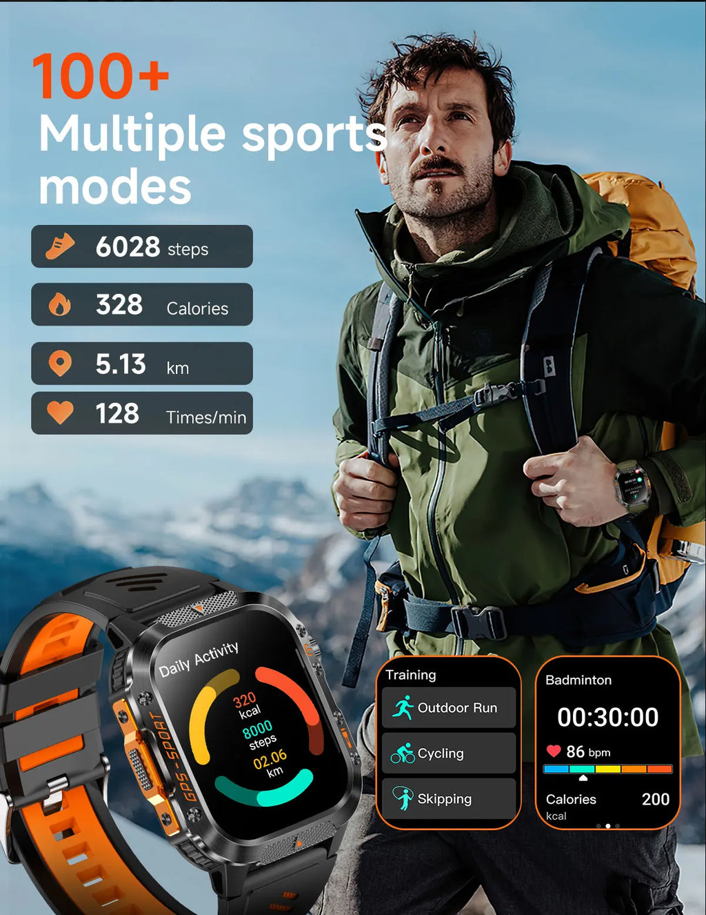 New Military Smartwatch Real GPS Compass Outdoor Smart Watch 3ATM Waterproof Sports Watches for Man Woman Electronics Clock 2025