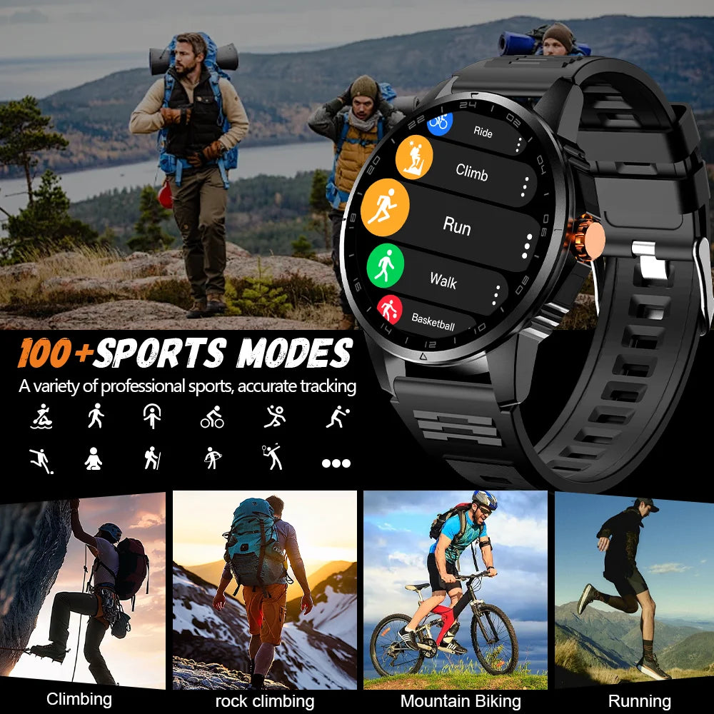 2026 Men's Smart Watch LED Outdoor Flashlight Bluetooth Call Multifunctional Sports Fitness Tracker Large Capacity Battery