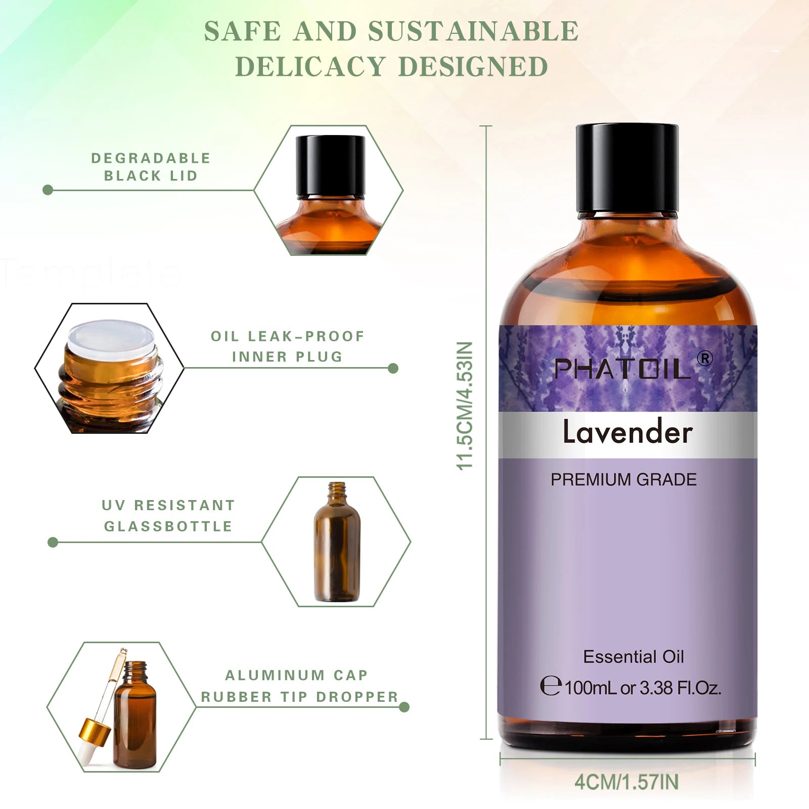 PHATOIL 100ml Pure Essential Oil Rose Lemon Vanilla Lavender Eucalyptus Aromatherapy Essential Oils For Diffuser Candle Making