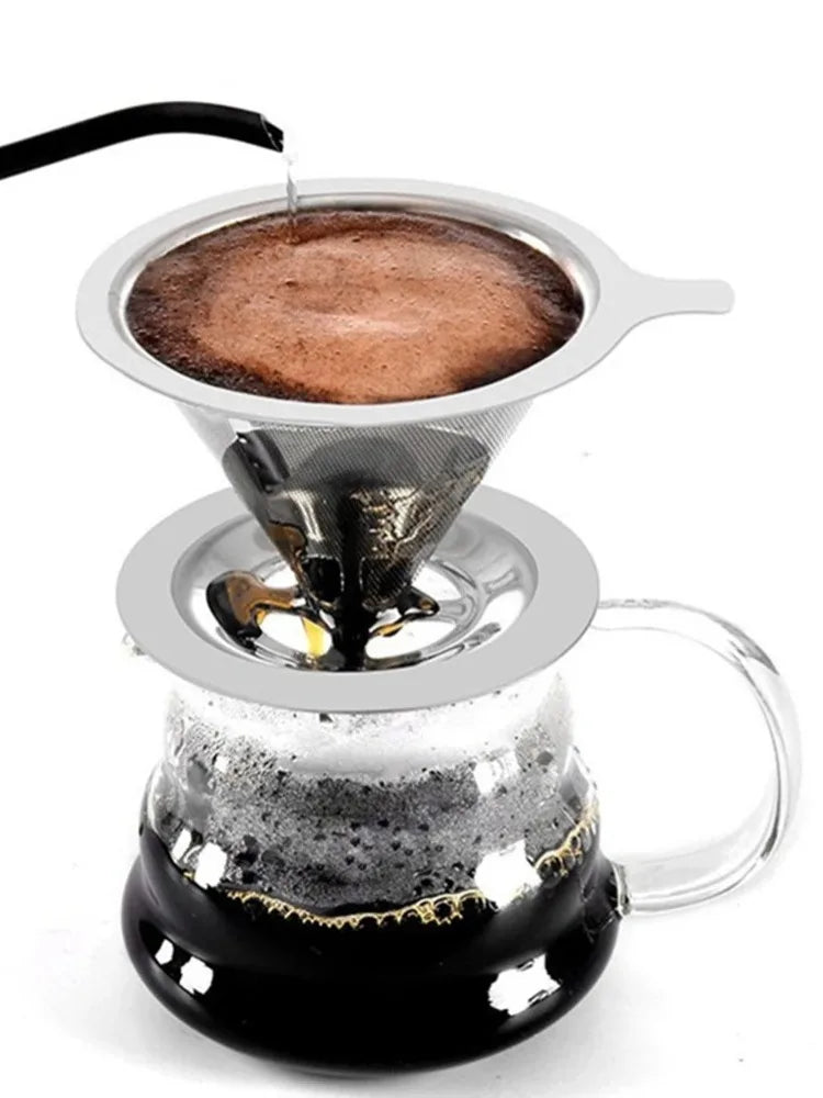 Reusable Coffee Filter Holder Double Layer Stainless Steel Coffee Tea Strainer Coffee Accessories Coffee Making Tool