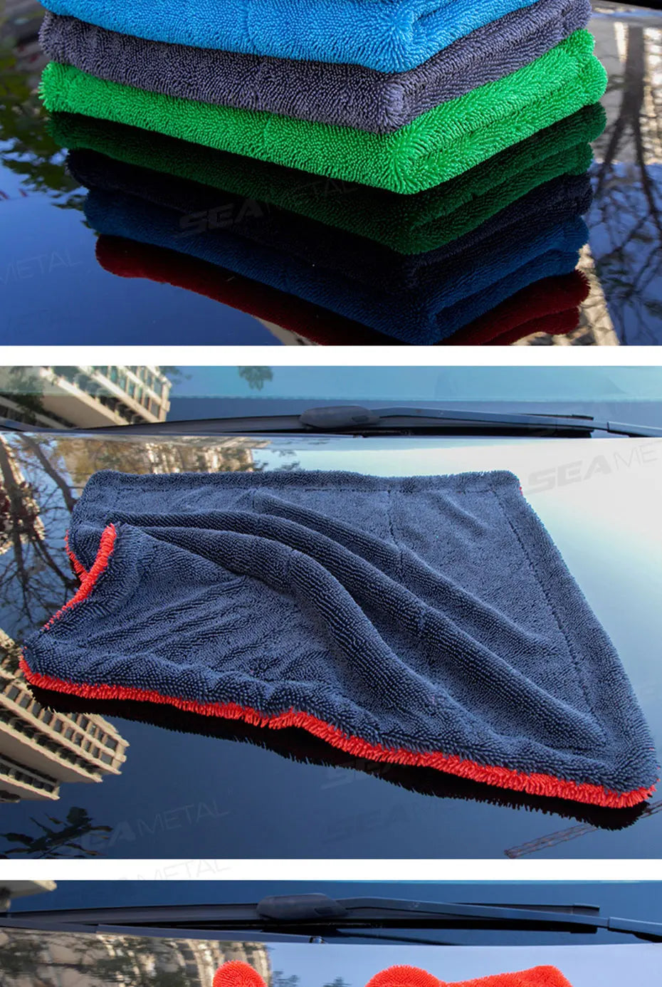 SEAMETAL 1200GSM Car Cleaning Towel Heavy Duty Thicken High-Absorbent Drying Cloth Ultra-Soft Scratch Free Car Detailing Towel