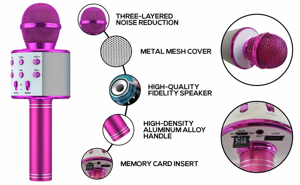 Wireless Bluetooth Karaoke Microphone for Kids, 5-in-1 Portable Handheld Karaoke Mic Speaker Player Recorder with  FM Radio