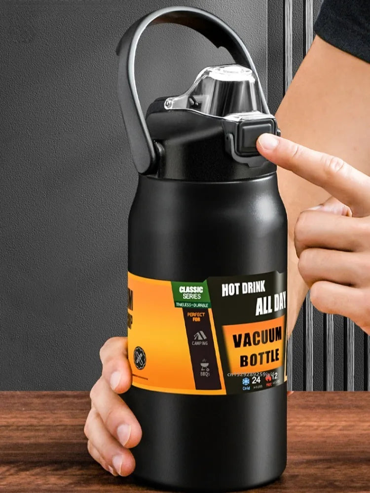 800/1000/1200/1500ML 304 Stainless Steel Thermos with Straw Thermal Mug Cup Sports Vacuum Flasks Cold and Hot Water Bottle