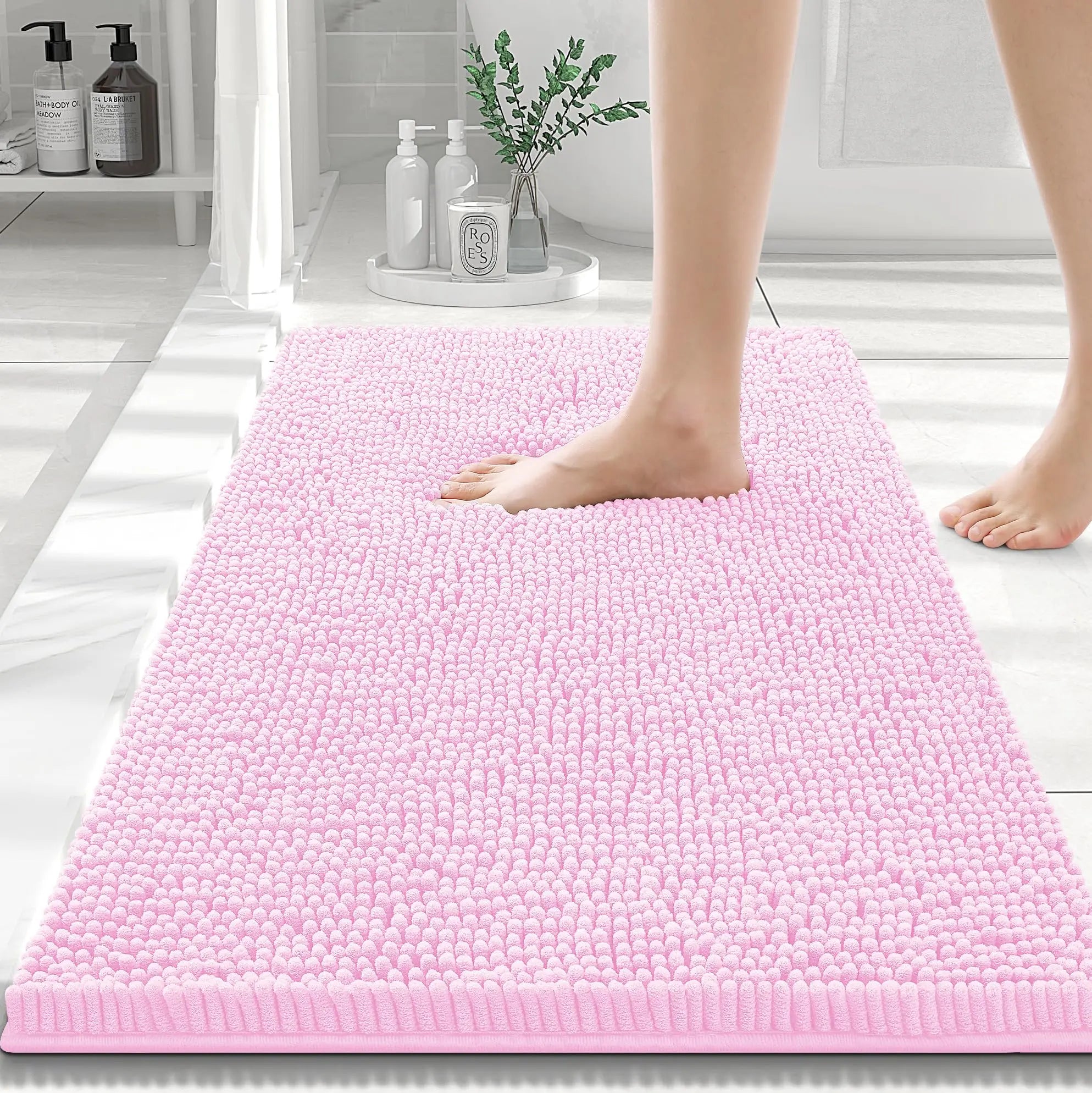 Olanly Chenille Bath Mat Fashion Non-Slips Soft Fluffy Bath Mats For Bathroom Super Absorbent Floor Mats Washable Bathroom Mat