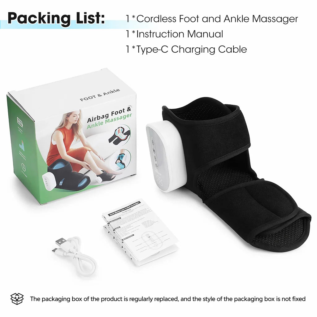 Ankle Air Compression Massager Heated Foot Wrap Support 3 Modes 4 Levels Thermal Sleeve Cordless Rechargeable Brace