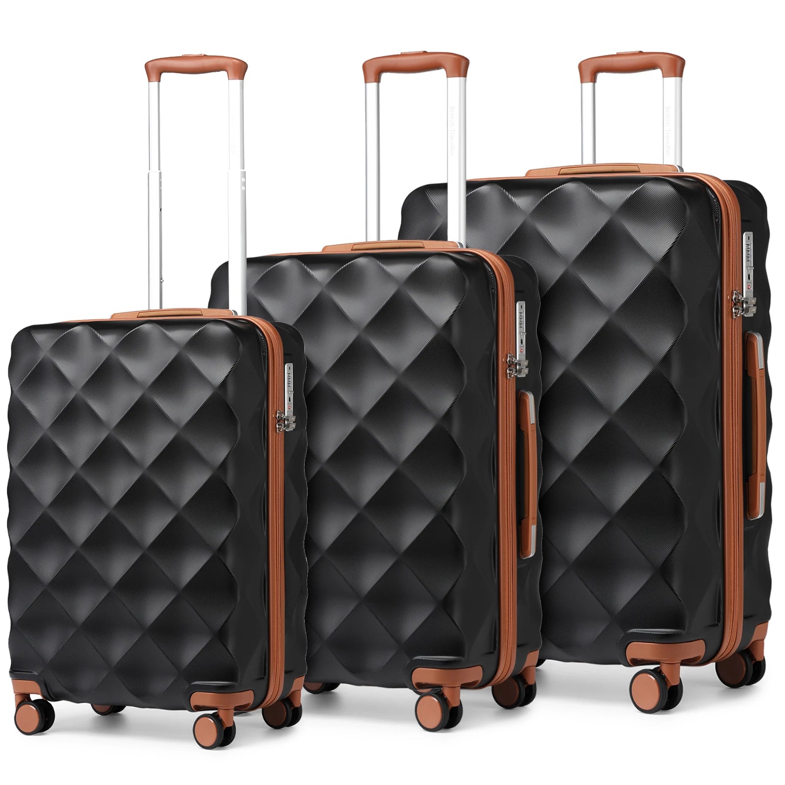 British Traveller 20+24+28 Inch 3-Piece ABS+PC Hard Shell Luggage Set, TSA Lock Travel Suitcase with Silent 360° Spinner Wheels & Adjustable Aluminum Handle