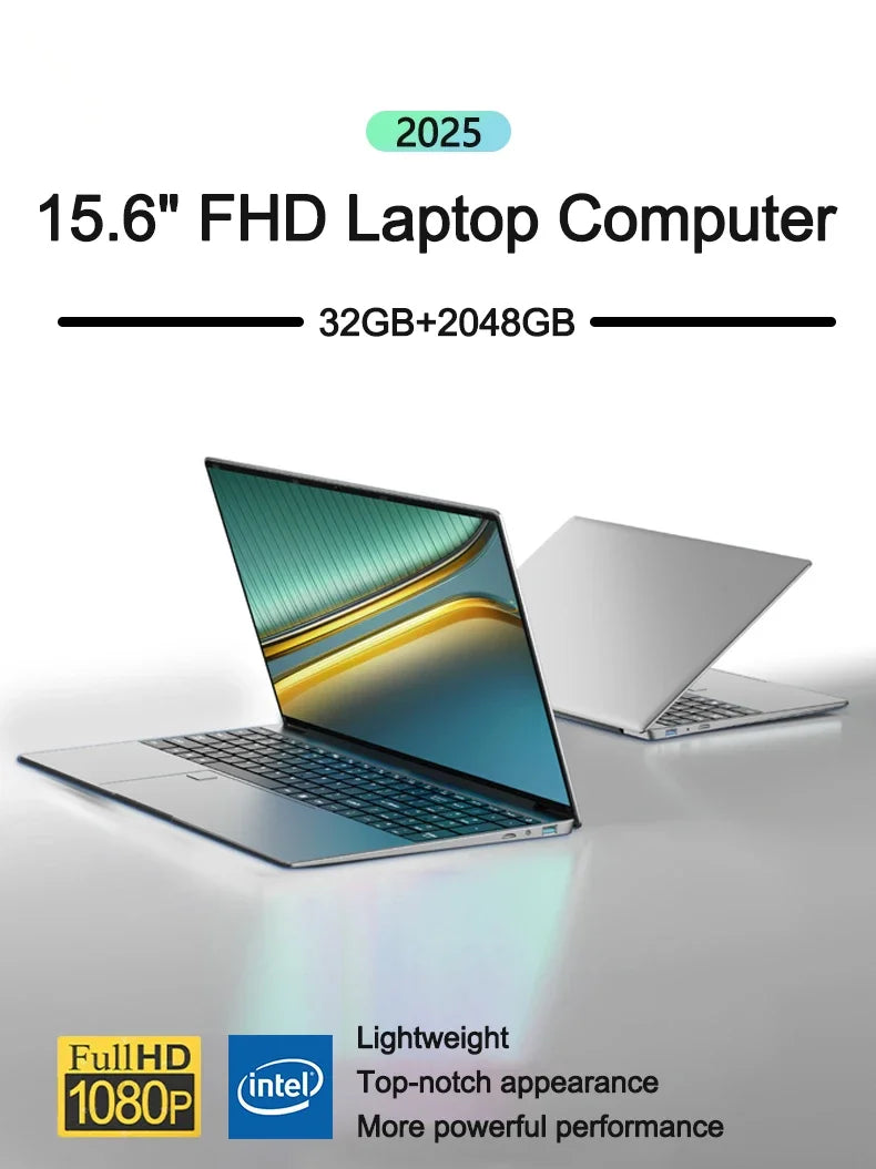 High Performance Intel 6500Y 15.6" Slim Light Notebook 32GB RAM 2TB SSD 5000mAh Win11 Business & Gaming Laptop
