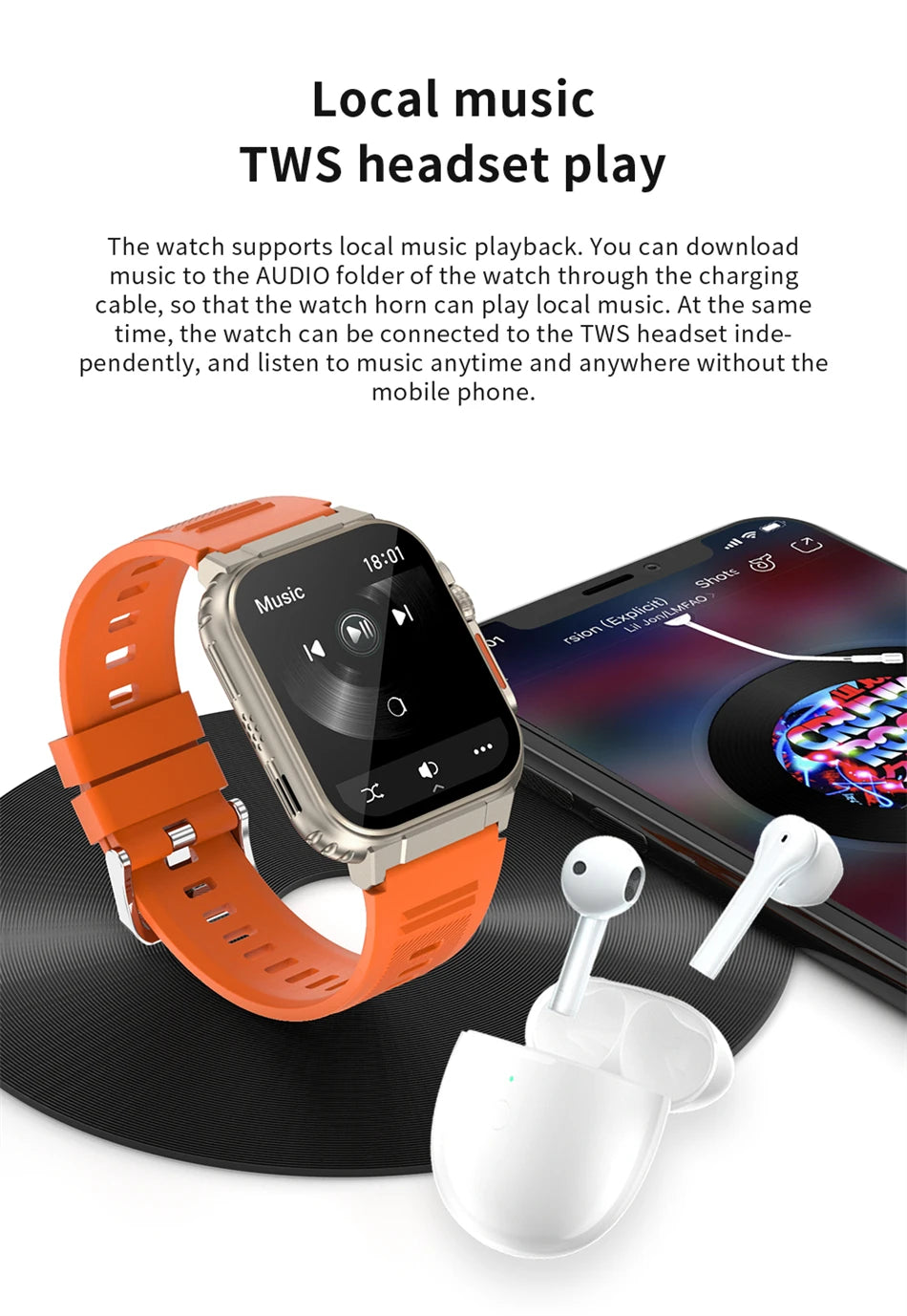 LIGE 600mAh high-Capacity Smart Watch Ultra Watch Men Bluetooth Call TWS Local Music Smartwatch Sport IP68 Waterproof Watches
