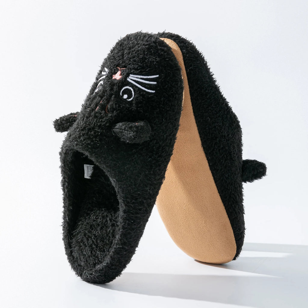 Cute Cat Design Plush Ladies Slippers Autumn And Winter Indoor Floor Non-Slip Soft Bottom Comfortable Warm Home Shoes for Unisex
