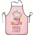 Little Miss Chef Kids Apron - Cute Baking Cooking Pattern with Chef Hat Rolling Pin Bowl Kitchen Bib for Girls Children