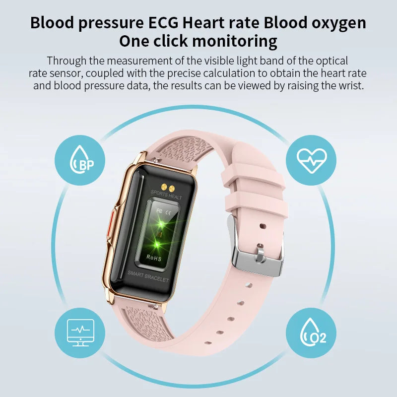 Smart Bracelet Women Smartwatch Men Heart Rate Blood Oxygen Waterproof Sport Fitness Smart Band Watch Call Reminder Ladies+Gift
