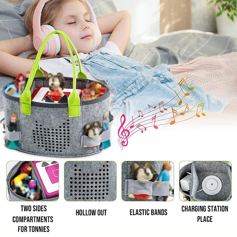 Portable Carrying Case for Toniebox Starter Set and Figurines Travel Felt Cloth Musical Toy Folding Bag for Toniebox Accessories